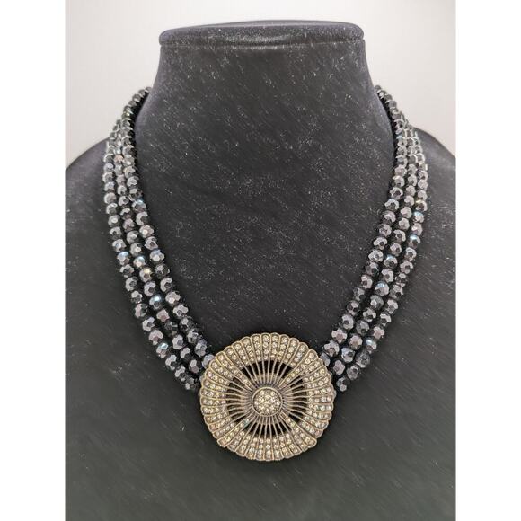 Heidi Daus Jewelry - HEIDI DAUS "Belgian Disc" Crystal 3-Row Beaded Necklace Black 20" Adjustable